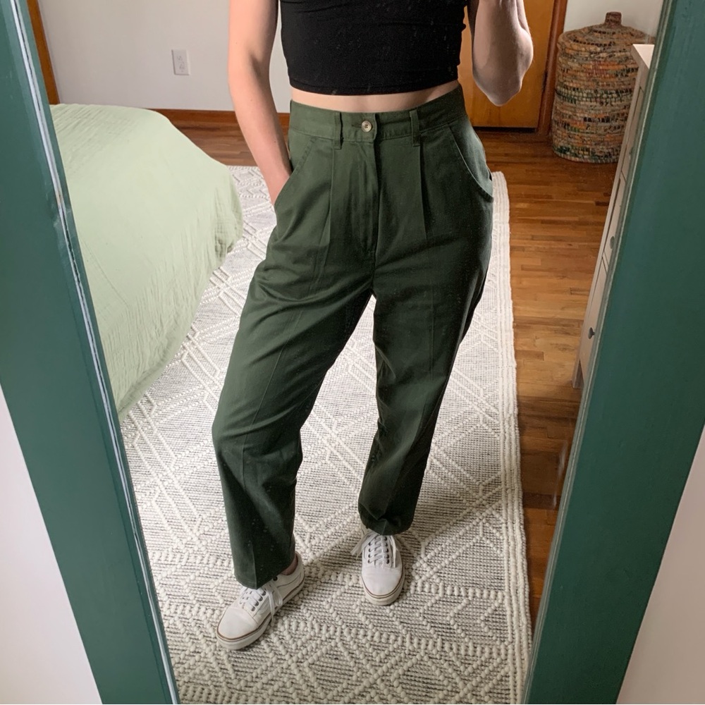 Vintage Chic Super High Rise Olive Green Pants